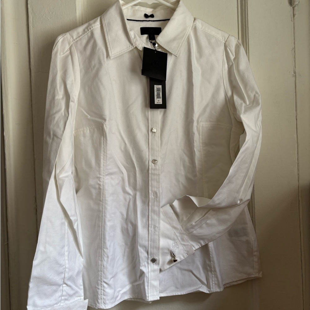 Banana Republic Women Monogram White Button Down Shirt Fitted Cotton